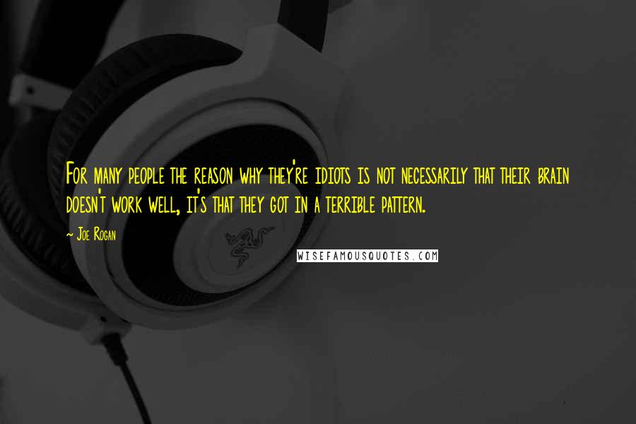 Joe Rogan Quotes: For many people the reason why they're idiots is not necessarily that their brain doesn't work well, it's that they got in a terrible pattern.