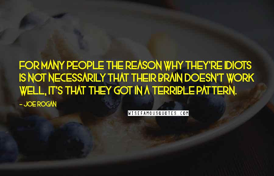 Joe Rogan Quotes: For many people the reason why they're idiots is not necessarily that their brain doesn't work well, it's that they got in a terrible pattern.