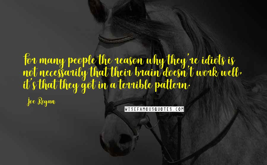 Joe Rogan Quotes: For many people the reason why they're idiots is not necessarily that their brain doesn't work well, it's that they got in a terrible pattern.