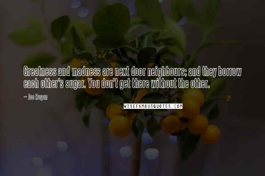 Joe Rogan Quotes: Greatness and madness are next door neighbours; and they borrow each other's sugar. You don't get there without the other.