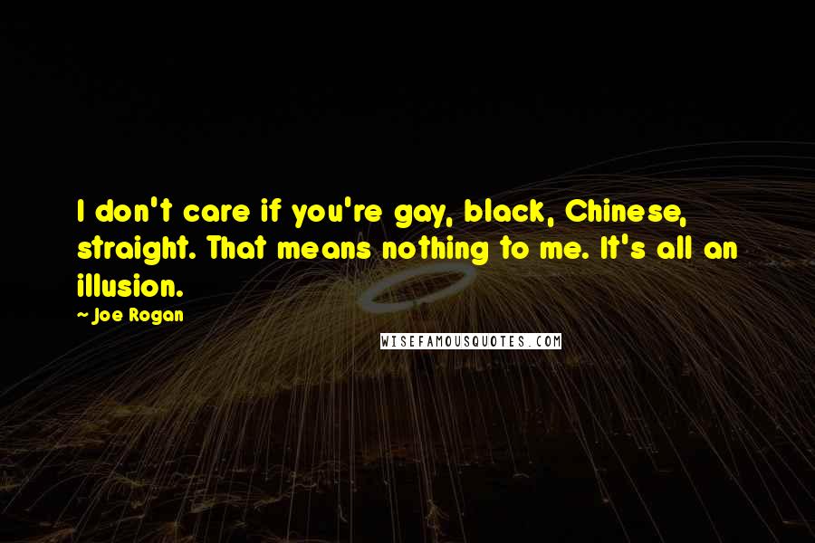 Joe Rogan Quotes: I don't care if you're gay, black, Chinese, straight. That means nothing to me. It's all an illusion.