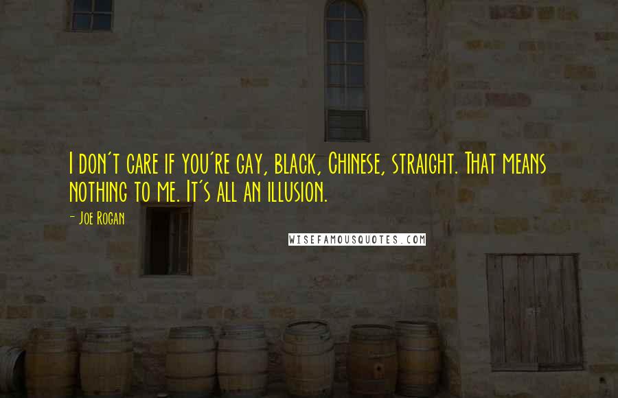 Joe Rogan Quotes: I don't care if you're gay, black, Chinese, straight. That means nothing to me. It's all an illusion.