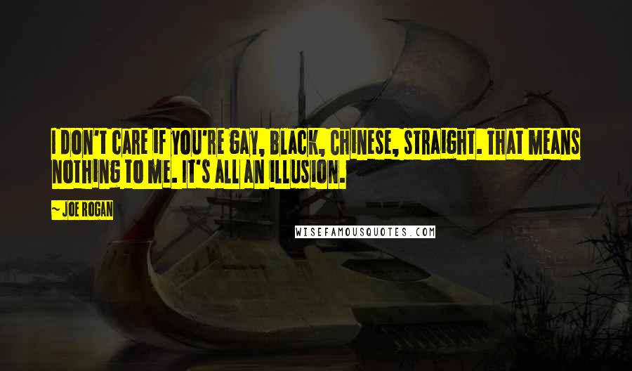 Joe Rogan Quotes: I don't care if you're gay, black, Chinese, straight. That means nothing to me. It's all an illusion.