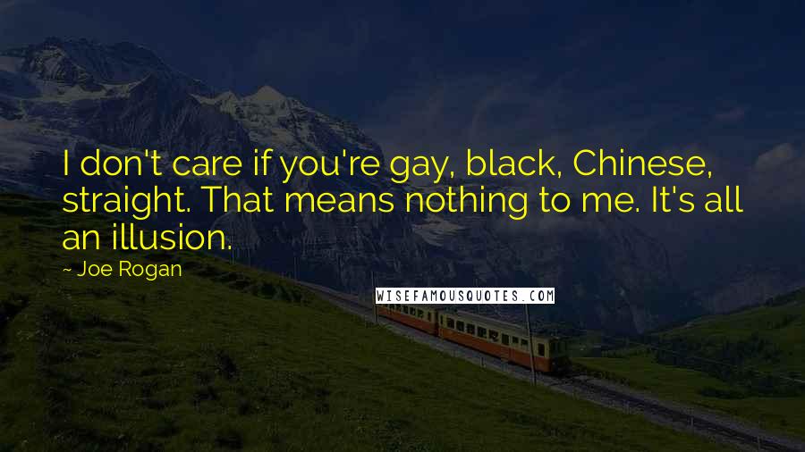 Joe Rogan Quotes: I don't care if you're gay, black, Chinese, straight. That means nothing to me. It's all an illusion.