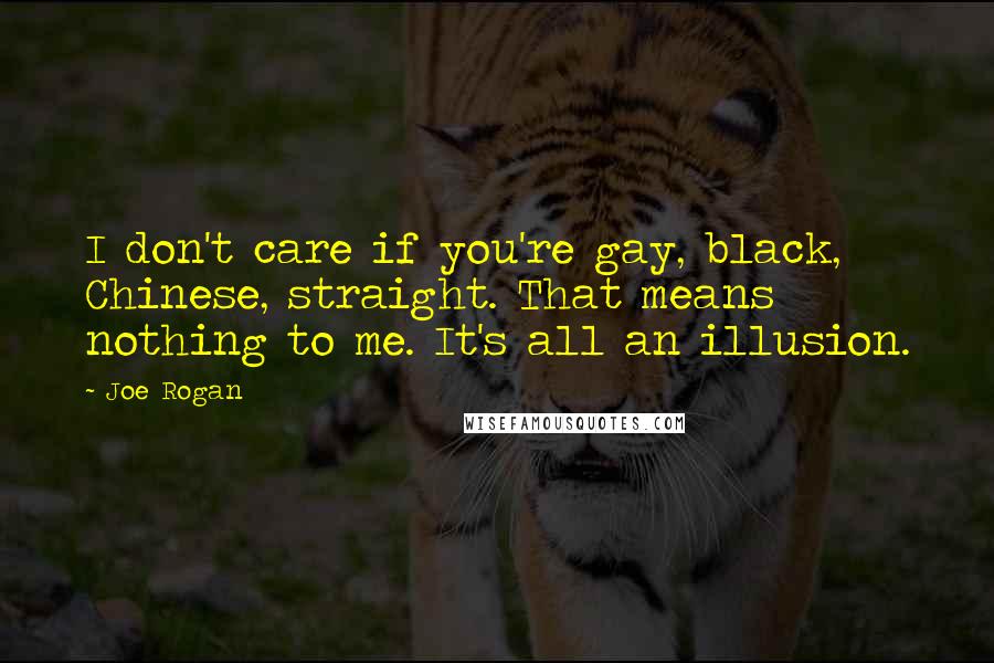 Joe Rogan Quotes: I don't care if you're gay, black, Chinese, straight. That means nothing to me. It's all an illusion.