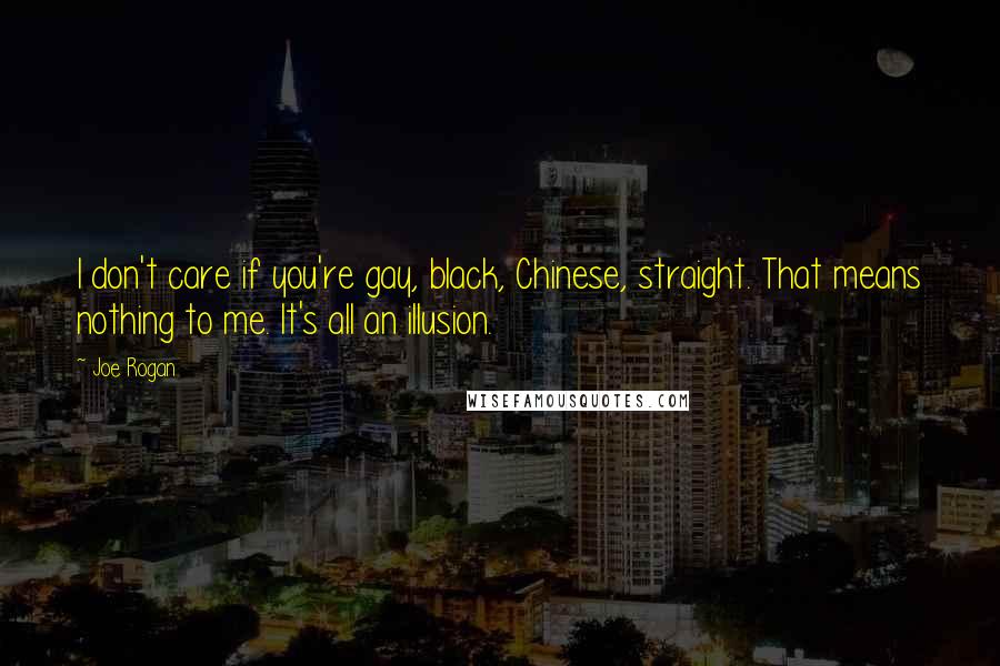 Joe Rogan Quotes: I don't care if you're gay, black, Chinese, straight. That means nothing to me. It's all an illusion.