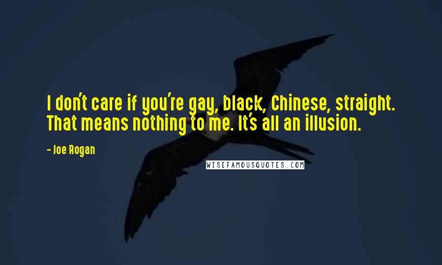 Joe Rogan Quotes: I don't care if you're gay, black, Chinese, straight. That means nothing to me. It's all an illusion.