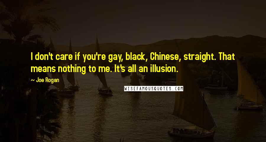 Joe Rogan Quotes: I don't care if you're gay, black, Chinese, straight. That means nothing to me. It's all an illusion.