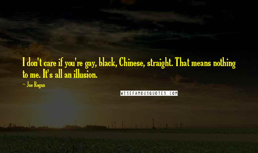 Joe Rogan Quotes: I don't care if you're gay, black, Chinese, straight. That means nothing to me. It's all an illusion.