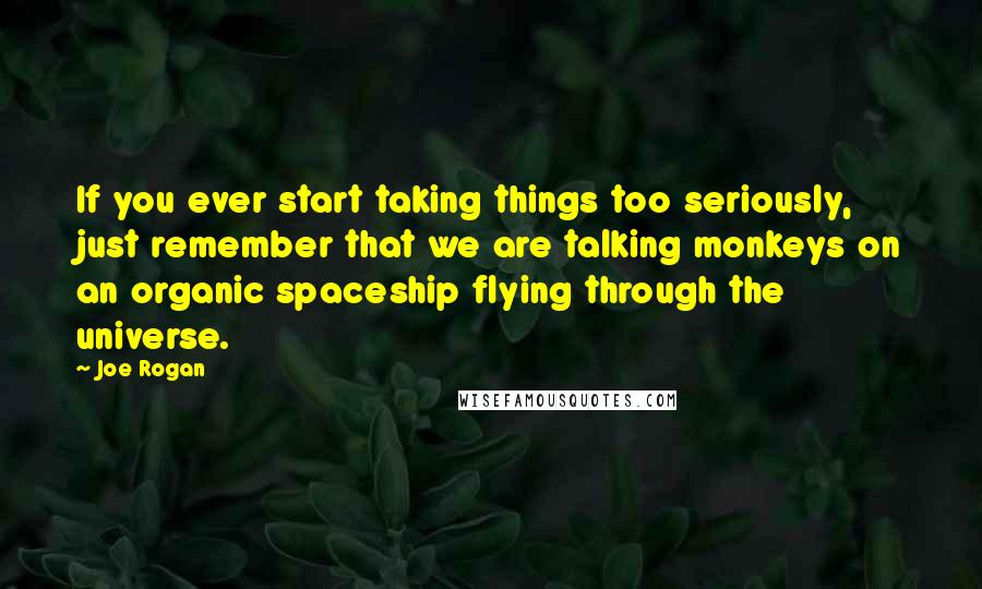 Joe Rogan Quotes: If you ever start taking things too seriously, just remember that we are talking monkeys on an organic spaceship flying through the universe.