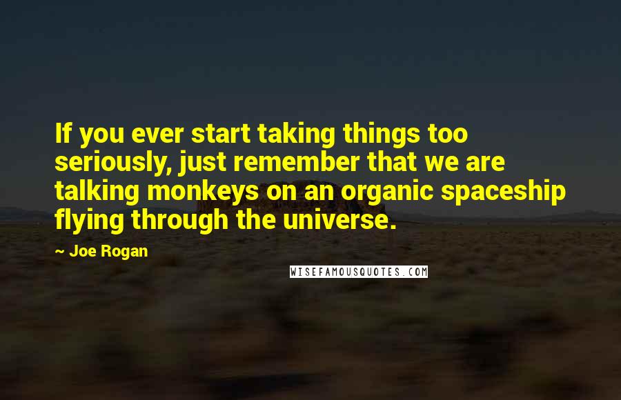 Joe Rogan Quotes: If you ever start taking things too seriously, just remember that we are talking monkeys on an organic spaceship flying through the universe.