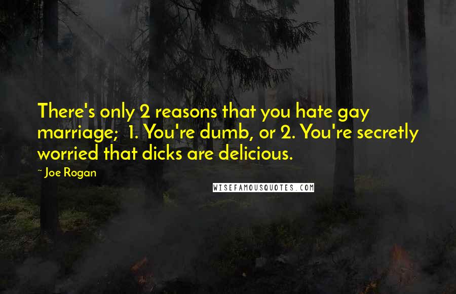 Joe Rogan Quotes: There's only 2 reasons that you hate gay marriage;  1. You're dumb, or 2. You're secretly worried that dicks are delicious.