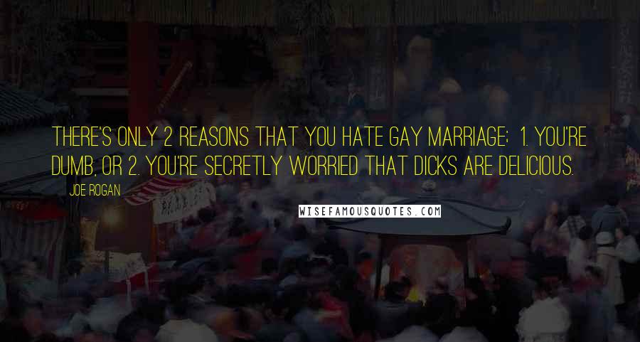 Joe Rogan Quotes: There's only 2 reasons that you hate gay marriage;  1. You're dumb, or 2. You're secretly worried that dicks are delicious.