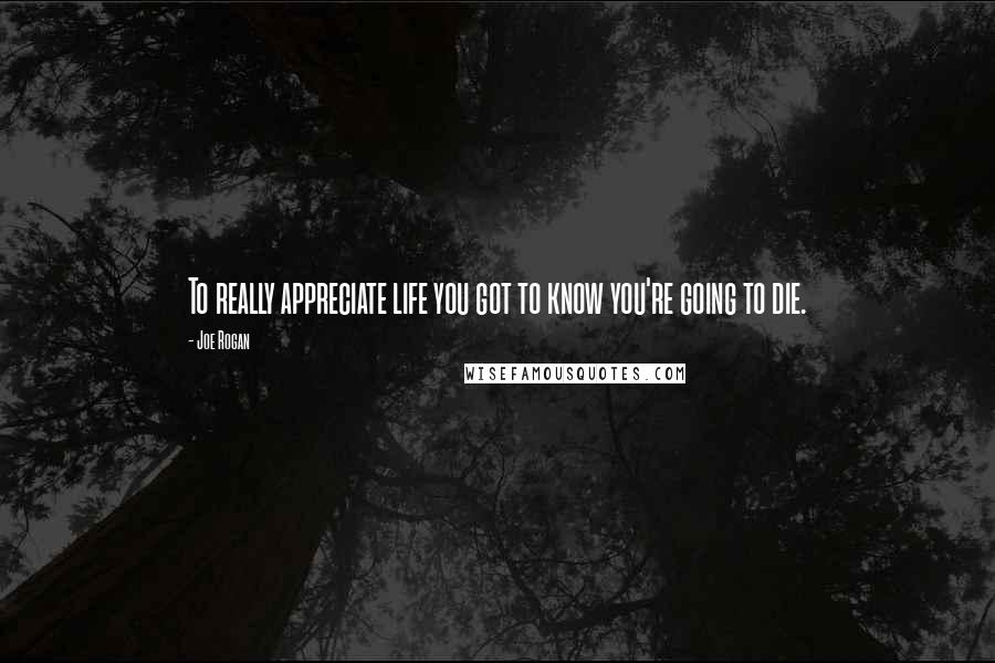 Joe Rogan Quotes: To really appreciate life you got to know you're going to die.