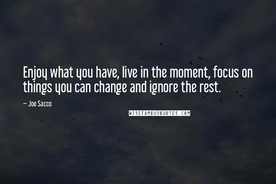 Joe Sacco Quotes: Enjoy what you have, live in the moment, focus on things you can change and ignore the rest.
