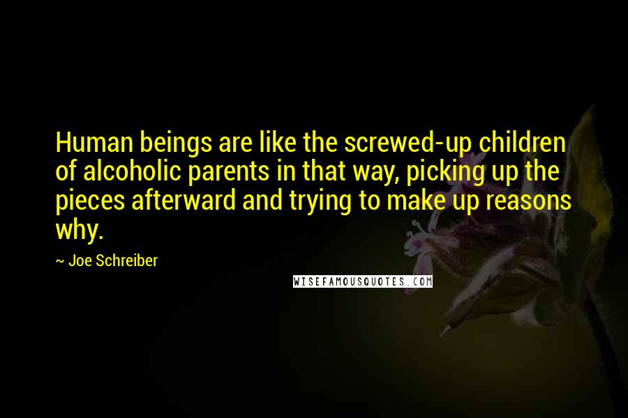 Joe Schreiber Quotes: Human beings are like the screwed-up children of alcoholic parents in that way, picking up the pieces afterward and trying to make up reasons why.