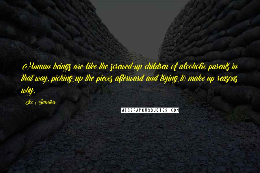 Joe Schreiber Quotes: Human beings are like the screwed-up children of alcoholic parents in that way, picking up the pieces afterward and trying to make up reasons why.