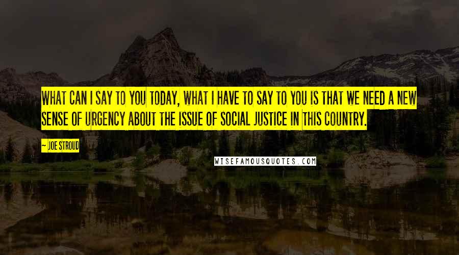 Joe Stroud Quotes: What can I say to you today, what I have to say to you is that we need a new sense of urgency about the issue of social justice in this country.