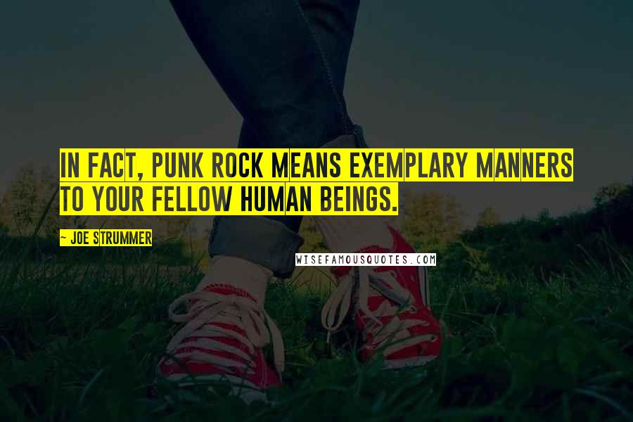 Joe Strummer Quotes: In fact, punk rock means exemplary manners to your fellow human beings.