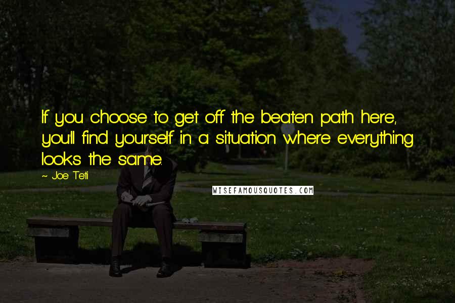 Joe Teti Quotes: If you choose to get off the beaten path here, you'll find yourself in a situation where everything looks the same.