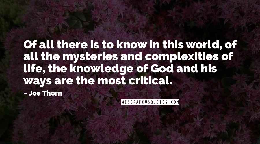 Joe Thorn Quotes: Of all there is to know in this world, of all the mysteries and complexities of life, the knowledge of God and his ways are the most critical.