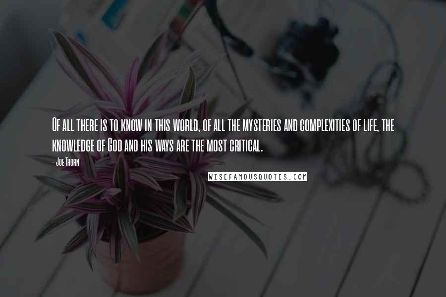 Joe Thorn Quotes: Of all there is to know in this world, of all the mysteries and complexities of life, the knowledge of God and his ways are the most critical.