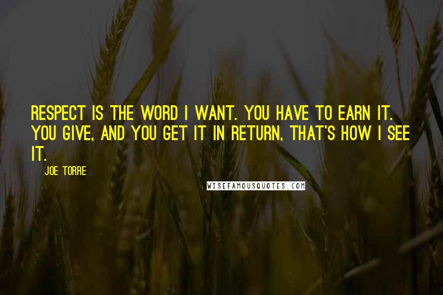 Joe Torre Quotes: Respect is the word I want. You have to earn it. You give, and you get it in return, that's how I see it.