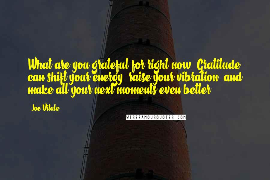 Joe Vitale Quotes: What are you grateful for right now? Gratitude can shift your energy, raise your vibration, and make all your next moments even better.