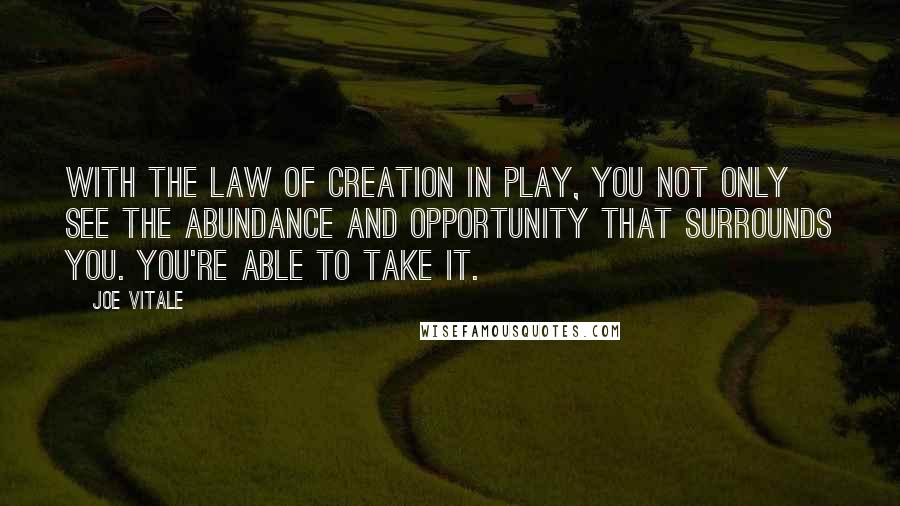 Joe Vitale Quotes: With the Law of Creation in play, you not only see the abundance and opportunity that surrounds you. You're able to TAKE it.