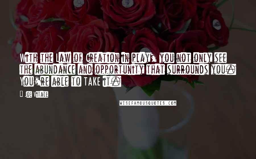 Joe Vitale Quotes: With the Law of Creation in play, you not only see the abundance and opportunity that surrounds you. You're able to TAKE it.