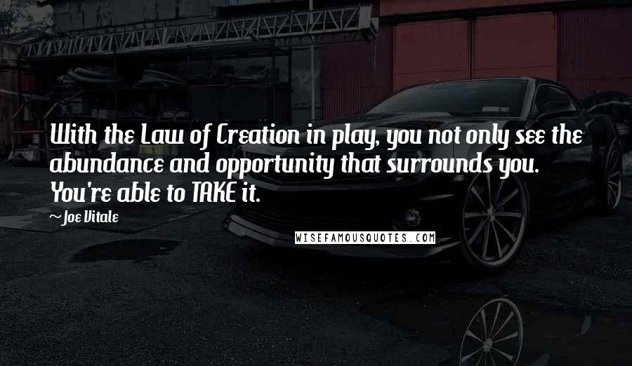 Joe Vitale Quotes: With the Law of Creation in play, you not only see the abundance and opportunity that surrounds you. You're able to TAKE it.