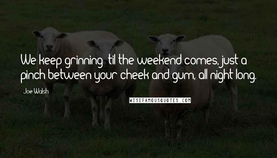 Joe Walsh Quotes: We keep grinning 'til the weekend comes, just a pinch between your cheek and gum, all night long.