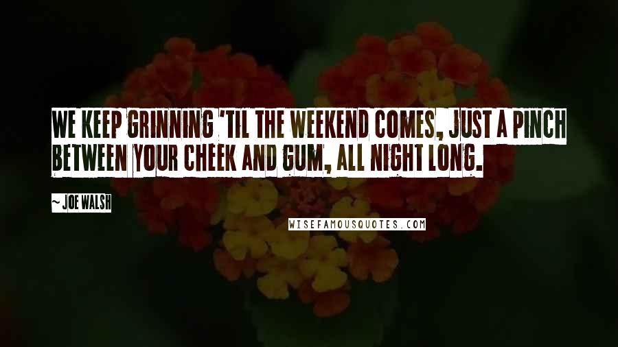 Joe Walsh Quotes: We keep grinning 'til the weekend comes, just a pinch between your cheek and gum, all night long.