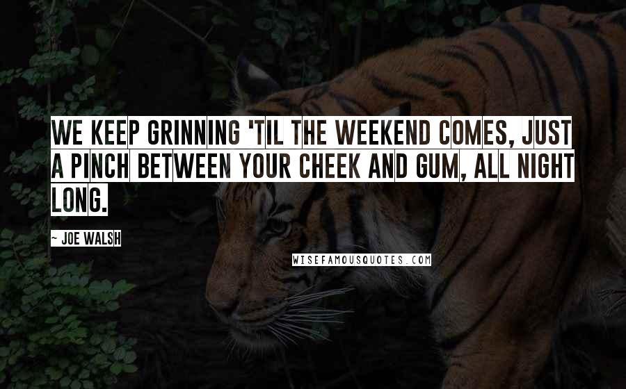 Joe Walsh Quotes: We keep grinning 'til the weekend comes, just a pinch between your cheek and gum, all night long.