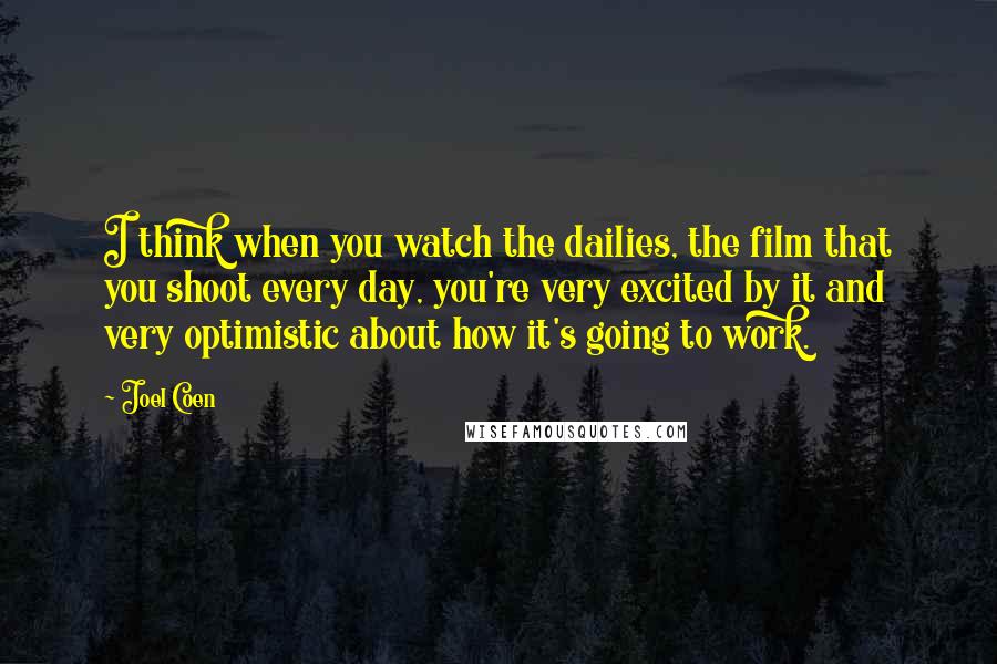 Joel Coen Quotes: I think when you watch the dailies, the film that you shoot every day, you're very excited by it and very optimistic about how it's going to work.