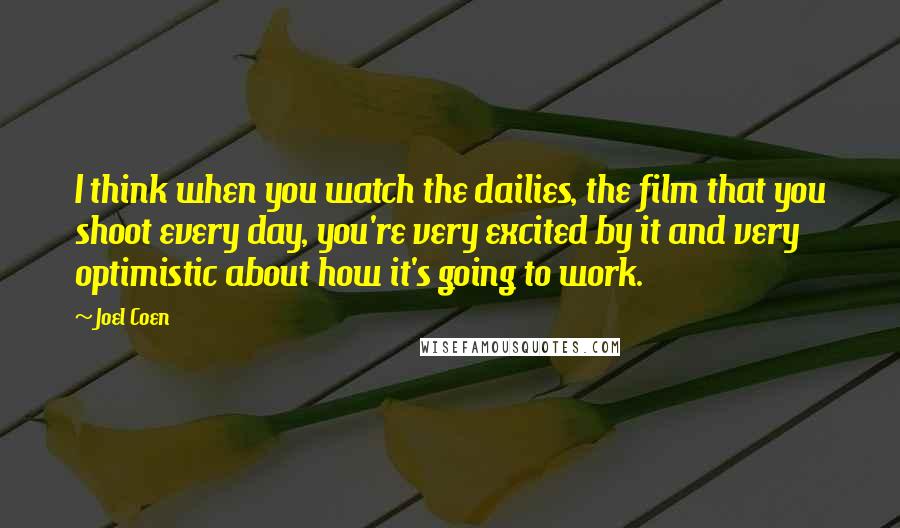 Joel Coen Quotes: I think when you watch the dailies, the film that you shoot every day, you're very excited by it and very optimistic about how it's going to work.