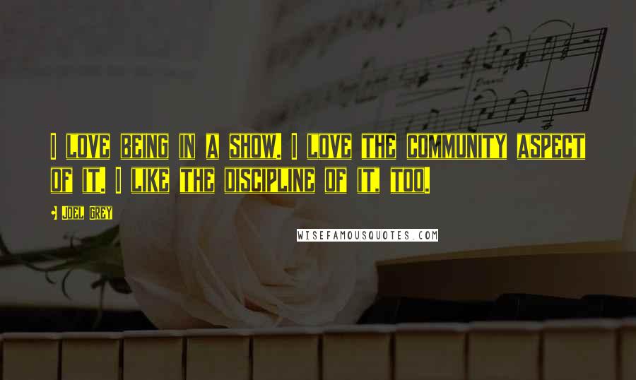 Joel Grey Quotes: I love being in a show. I love the community aspect of it. I like the discipline of it, too.