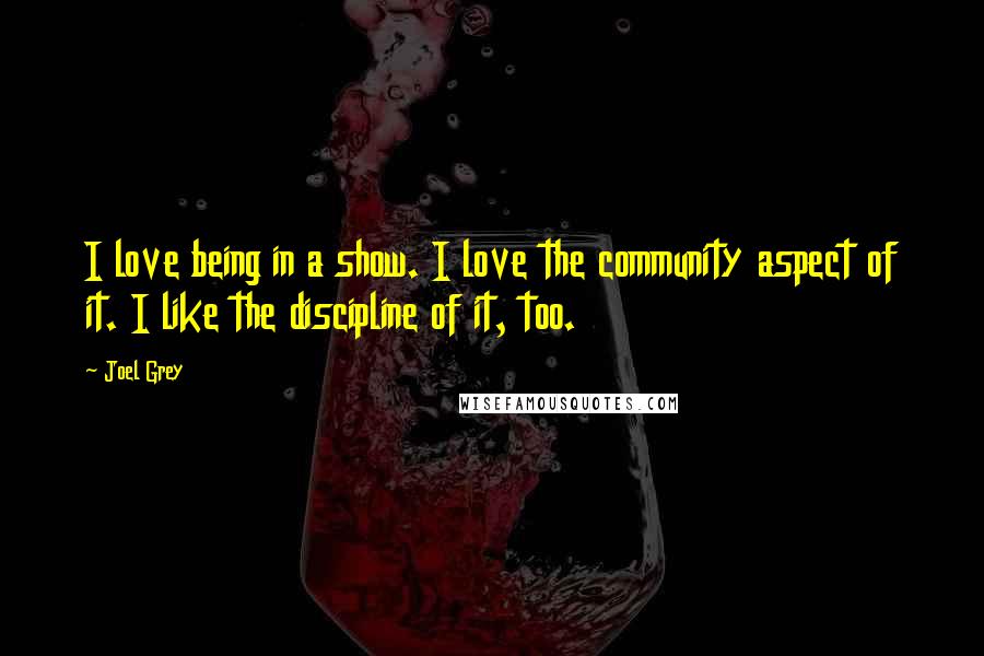 Joel Grey Quotes: I love being in a show. I love the community aspect of it. I like the discipline of it, too.
