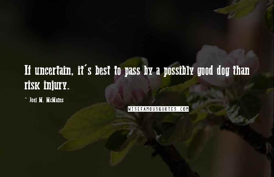 Joel M. McMains Quotes: If uncertain, it's best to pass by a possibly good dog than risk injury.