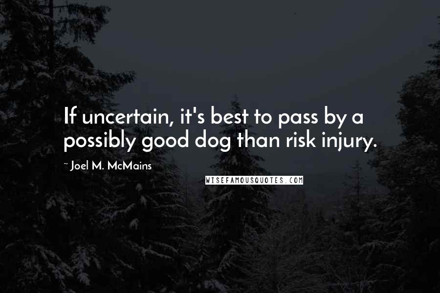 Joel M. McMains Quotes: If uncertain, it's best to pass by a possibly good dog than risk injury.
