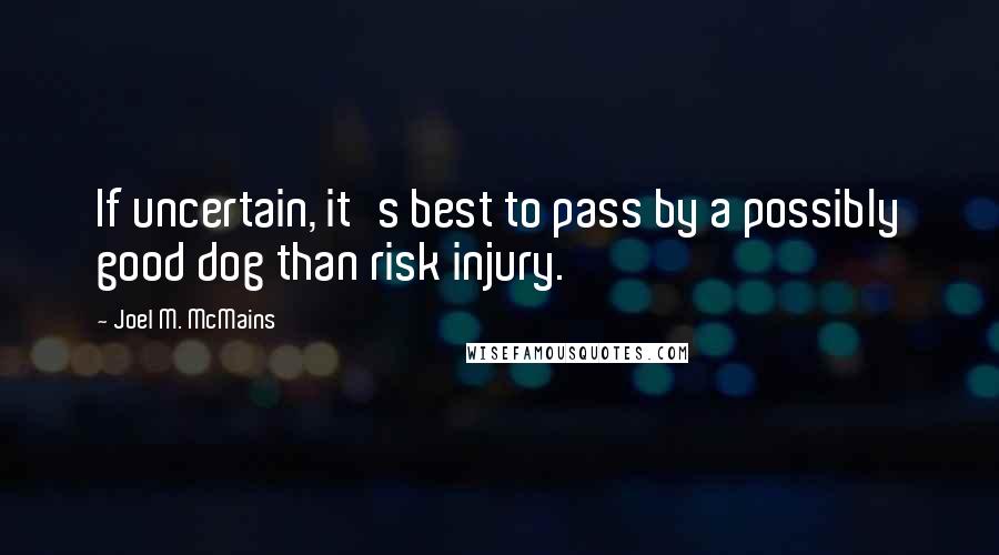 Joel M. McMains Quotes: If uncertain, it's best to pass by a possibly good dog than risk injury.