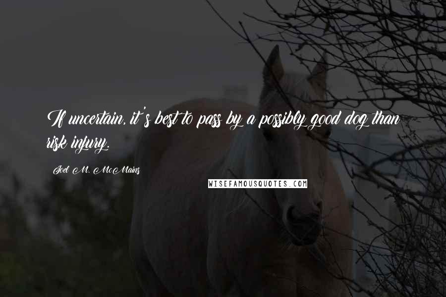 Joel M. McMains Quotes: If uncertain, it's best to pass by a possibly good dog than risk injury.