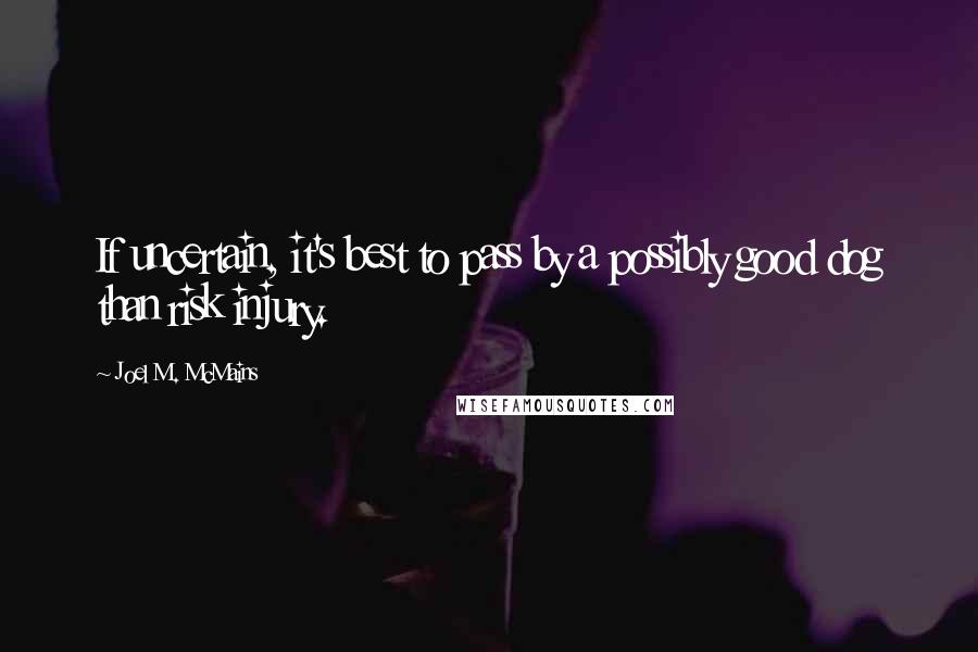 Joel M. McMains Quotes: If uncertain, it's best to pass by a possibly good dog than risk injury.
