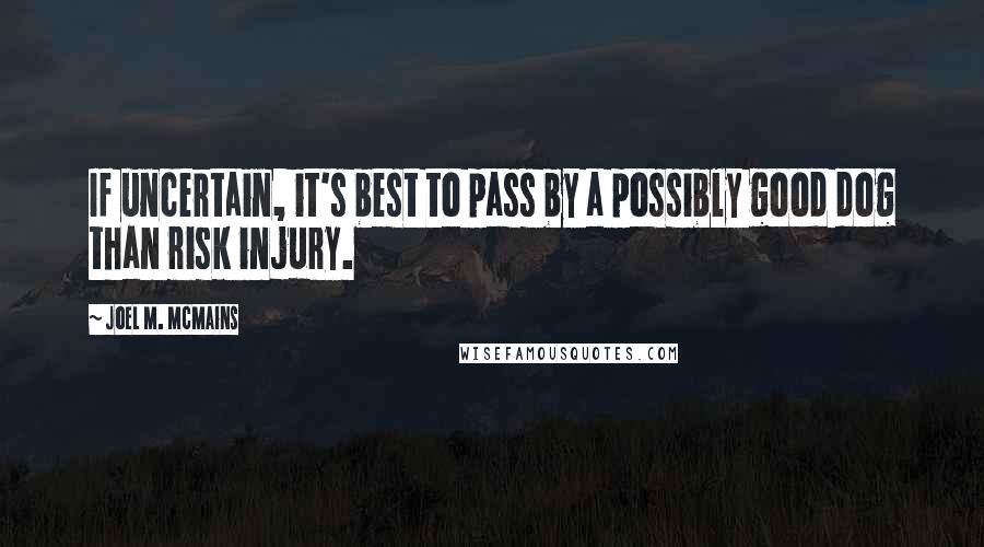 Joel M. McMains Quotes: If uncertain, it's best to pass by a possibly good dog than risk injury.