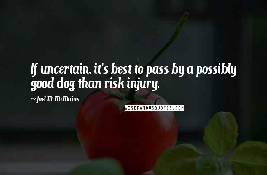 Joel M. McMains Quotes: If uncertain, it's best to pass by a possibly good dog than risk injury.