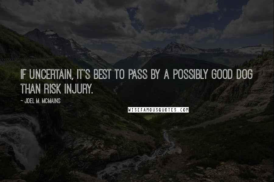 Joel M. McMains Quotes: If uncertain, it's best to pass by a possibly good dog than risk injury.