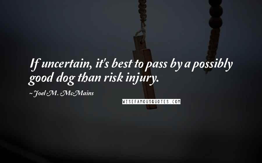 Joel M. McMains Quotes: If uncertain, it's best to pass by a possibly good dog than risk injury.