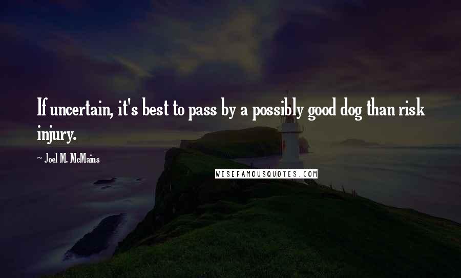 Joel M. McMains Quotes: If uncertain, it's best to pass by a possibly good dog than risk injury.