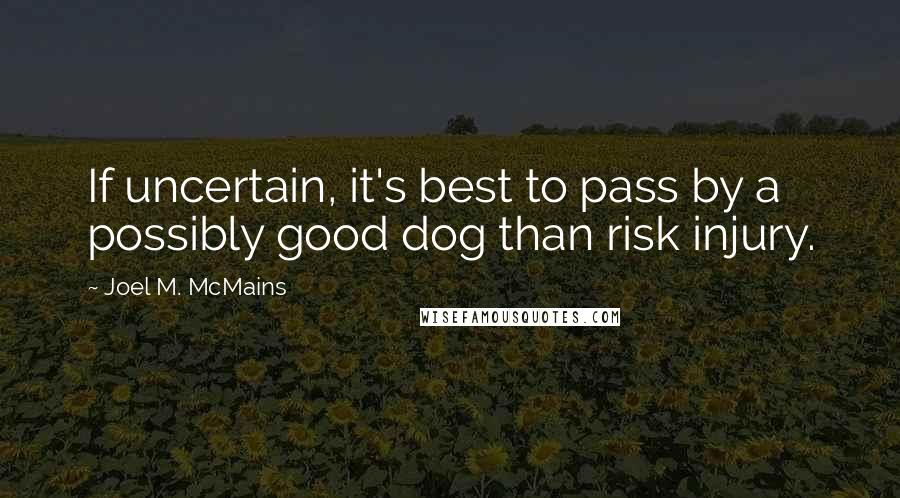 Joel M. McMains Quotes: If uncertain, it's best to pass by a possibly good dog than risk injury.
