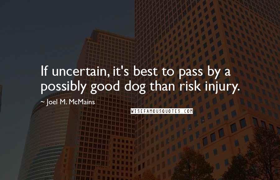 Joel M. McMains Quotes: If uncertain, it's best to pass by a possibly good dog than risk injury.